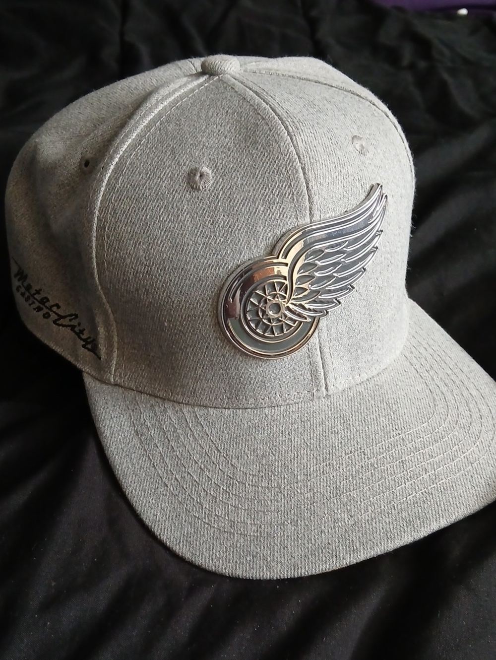 Grey Snapback Hat with Winged Wheel Emblem